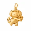 Macro detail of a 3D cute golden cat pendant with finely polished cartoon features - Cat Holding Popcorn Pendant