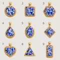Detailed grid display showcasing nine unique blue and white marbled porcelain style pendants. - Round Porcelain Pendant