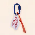 Close-up view of a cute ice cream pattern acrylic charm with blue carabiner and orange rope. - Ice Cream Cone Charm