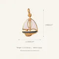 Detailed dimension view of a gold-plated copper sailboat charm with white enamel sails - Sailboat