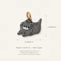 Close-up of a grey cartoon cat pendant showing precise dimensions and copper material info. - 2 Grey Cat Pendant (Pendant Only (Without Chain))