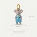 Detailed view of a cute mouse pendant with blue overalls and pink glittery ears in stainless steel - Mouse Pendant