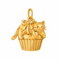 Cute 3D gold cat and cupcake pendant charm made of high polished 316L stainless steel - Cat in Paper Cup with Bow Pendant