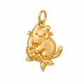 Detailed view of a cute 3D golden cat pendant holding a fish made from 316L stainless steel - Cat with Ice Cream Cone Pendant