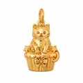 Detailed macro view of 316L stainless steel gold cute cat cupcake pendant charm jewelry - Cat Sitting in Star Paper Cup Pendant