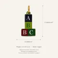 Detailed view of colorful ABC alphabet blocks copper pendant with size measurements. - 4 Blocks