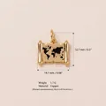 Detailed view of gold-tone world map scroll pendant showing dimensions and weight info - No.9 Gold Bag Pendant