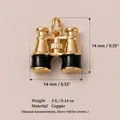 Detailed view of a golden binoculars charm showing precise dimensions and copper material info. - 4 Binoculars Pendant