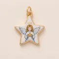 Close-up of a star-shaped enamel pendant featuring a hand-painted angel design - Angel Star Pendant