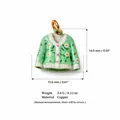 Detailed view of a green floral cardigan pendant showing dimensions and material. - Blue Sweater Charm