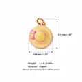 Detailed dimension and weight view of pastoral sun hat copper pendant for DIY jewelry - Straw Hat Charm