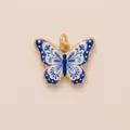 Blue and white porcelain style butterfly pendant charm with elegant gold plating for DIY jewelry - Vintage Butterfly Pendant