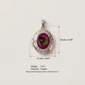 Silver-tone oval floral locket pendant made of copper with detailed measurement specifications - Red Flower Oval Locket (No. 20) / Steel