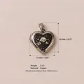 Vintage heart-shaped copper locket pendant with white flower print for DIY jewelry making - Dandelion Heart Locket (No. 16) / Steel