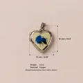 Heart-shaped locket pendant with blue floral print, copper DIY jewelry accessory - Blue Flower Heart Locket (No. 22) / Steel