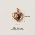 Ciondolo portafoto a cuore dorato con smalto floreale viola per creazione gioielli fai-da-te. - No. 18 Medaglione Stampato Apribile Cuore / Oro Viola Bianco Tarassaco