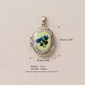 Pendaglio a medaglione ovale floreale in argento vintage con stampa di gloria mattutina - No. 17 Medaglione Stampato Apribile Ovale / Colore Acciaio Fiore Blu