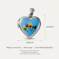 Ciondolo medaglione a forma di cuore in rame con placcatura in oro PVD di alta qualità - No. 4 Medaglione Stampato Apribile Cuore / Cornice Argento Fiore Viola