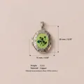 Ciondolo medaglione ovale vintage in argento con motivo floreale verde e misure - No. 15 Medaglione Stampato Apribile Ovale / Ciondolo Borsa Loto