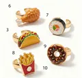 Ensemble de bagues émaillées 3D motif nourriture avec poulet frit sushi et donut - Style Cuisse de Poulet Croustillante 3D