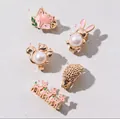 Schuhanhänger-Set Waldtiere mit Perlen inklusive Fuchs Hase Eichhörnchen und Igel - Rosa Gesicht Grünes Blatt Fuchs