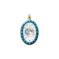 Celestial oval pendant featuring moon and stars illustration with blue enamel border - Blue Enamel Oval Full Moon Pendant Only (Without Chain)
