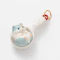 Close-up of miniature ceramic spoon pendant with cute hamster design and gold ring. - Pendant Only / Blue and White Hamster Spoon Pendant