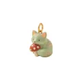 Close-up of a whimsical green fox pendant holding a spotted red mushroom charm. - Pendant Only / Mushroom-Holding Mint Fox Pendant
