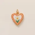 Detail shot of heart-shaped calla lily pendant with orange enamel border - Orange Edge White Flower Heart Pendant Only (Without Chain)