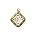 Detail of a square celestial pendant charm featuring a sun and moon illustration for DIY jewelry - Green Square Sun Moon Stars Pendant Only (Without Chain)