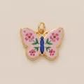 Vintage hand-painted butterfly pendant charm with pink floral details for DIY jewelry - Pink Flower Butterfly Pendant