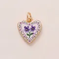 Detailed macro shot of a heart-shaped pendant with a purple pansy floral design - Purple Edge Pansy Heart Pendant Only (Without Chain)