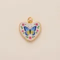 Detailed macro view of a vintage heart pendant with hand-painted blue butterfly motif - Heart Blue Butterfly Pendant