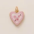 Close-up detail of a pink heart shaped enamel pendant with delicate cherry blossom design - Pink Wave Sakura Heart Pendant Only (Without Chain)