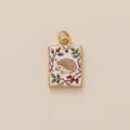 Hand-painted hedgehog pendant with rosehip motif in a gold-colored frame - Square Hedgehog Berry Pendant