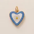 Detailed close-up of a heart-shaped blue enamel pendant featuring a white daisy design - Blue Edge Daisy Heart Pendant Only (Without Chain)