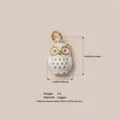 Detailed small white and gold owl charm pendant made of copper with 18K gold plating - No 10 Owl Pendant
