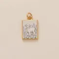 Vintage painted lamb pendant with lavender flowers in a gold frame jewelry detail. - Lavender Lamb Square Pendant
