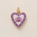 Detailed macro view of a heart-shaped copper pendant featuring a purple orchid flower design. - Purple Edge Orchid Heart Pendant Only (Without Chain)