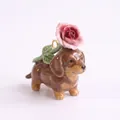 Detailed view of ceramic dachshund puppy charm with pink rose for DIY jewelry - Red Rose Dachshund Pendant (MQPK262714KI)