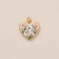 Detailed macro view of heart-shaped pendant featuring a hand-painted lop-eared rabbit - Tulip White Rabbit Heart Pendant