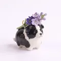 Detailed view of a ceramic puppy charm with purple flowers for handmade DIY jewelry projects. - Purple Flower Border Collie Pendant (MQPK262714KI)