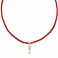 Close-up of red braided cord necklace with gold and diamond triple triangle pendant - Triangle Diamond Style / Red