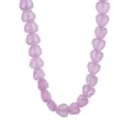 Detailed view of cute purple resin heart necklace with candy-like textured beads. - Purple Necklace
