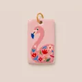 Detailed view of a hand-painted pink flamingo enamel pendant with delicate floral patterns - Flamingo Rectangle Pendant
