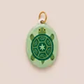 Detail view of a hand-painted enamel turtle pendant with star patterns - Turtle Oval Pendant