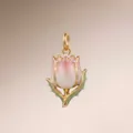 Close-up of a vintage floral enamel tulip pendant with white pearls and gold finish - April Tulip Pendant Only (Without Chain)