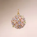 Detailed view of a gold floral ball pendant featuring pastel enamel and white pearls. - September Hydrangea Pendant Only (Without Chain)