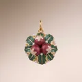 Detail of a 3D holly pendant with green enamel leaves, red berries, and delicate pearls. - December Holly Pendant Only (Without Chain)