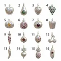 Set of silver-toned fruit and vegetable pendants with sparkling cubic zirconia stones - Apple Pendant (No.1) / Colorful